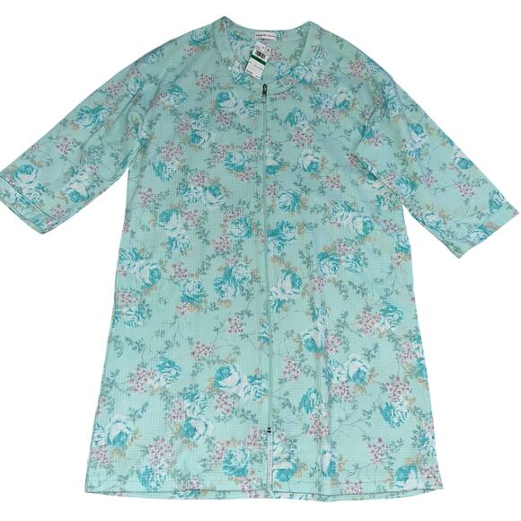 NWT Miss Elaine Housecoat Robe Floral Mint Large - Picture 1 of 5